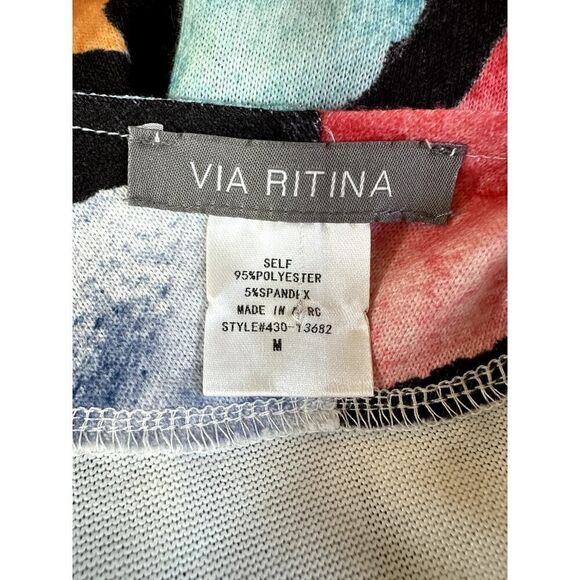 VIA RITINA Women's Abstract Watercolor V-Neck Short Sleeve Top White Size Medium - Picture 2 of 6